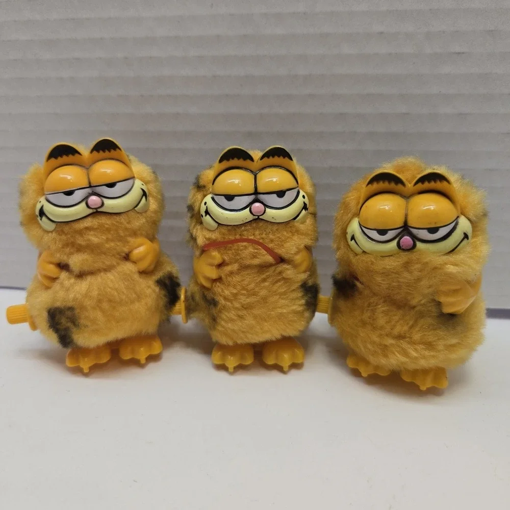 Three GARFIELD Fuzzy‎ Plush Wind Up Hopper Toy 1981 VINTAGE Kats Meow Read